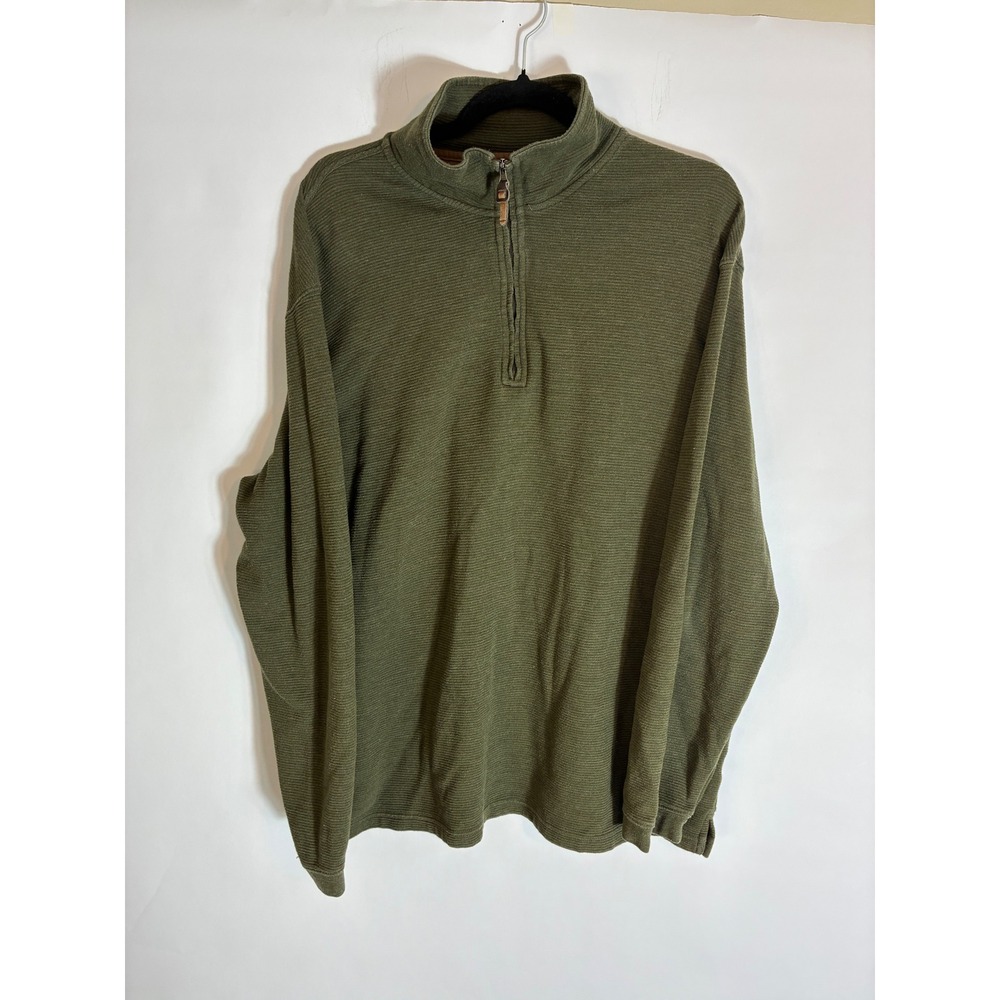 Hudson River Mens XL Olive Green Ribbed Quarter Zip Pullover Sweater Gorpcore
